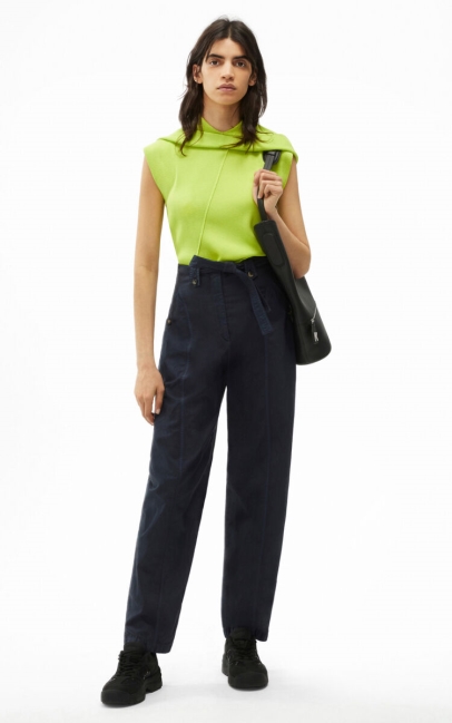 Kenzo Women Tapered Trousers With Belt Blue Black